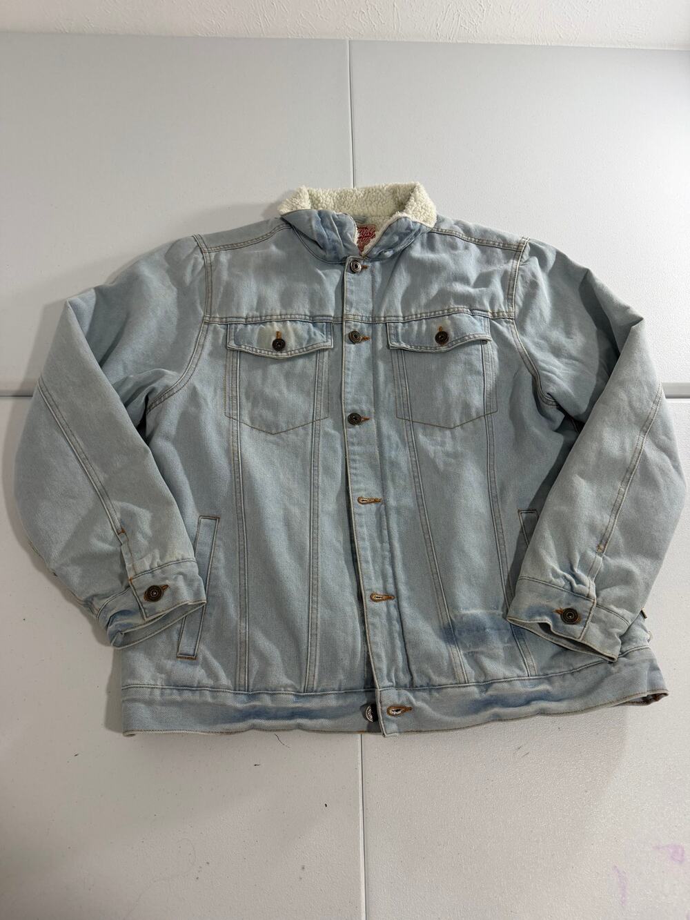 Brooklyn Cloth Sherpa Lined Denim Trucker Jacket Men’s XL Light Wash